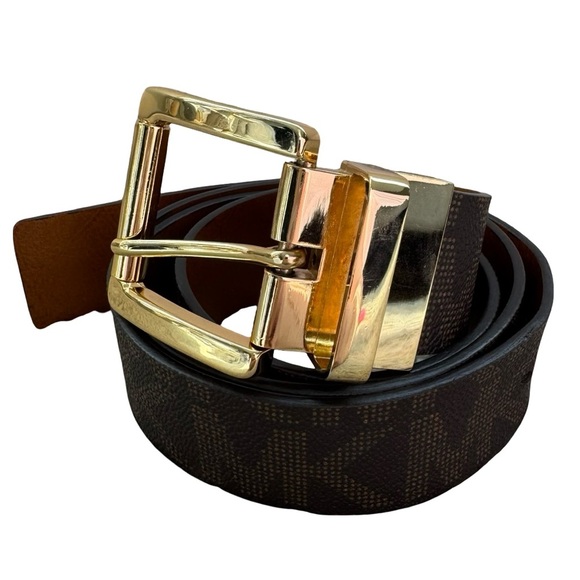 Michael Kors Brown Monogram Belt with Gold Buckle - Size L - Picture 1 of 7